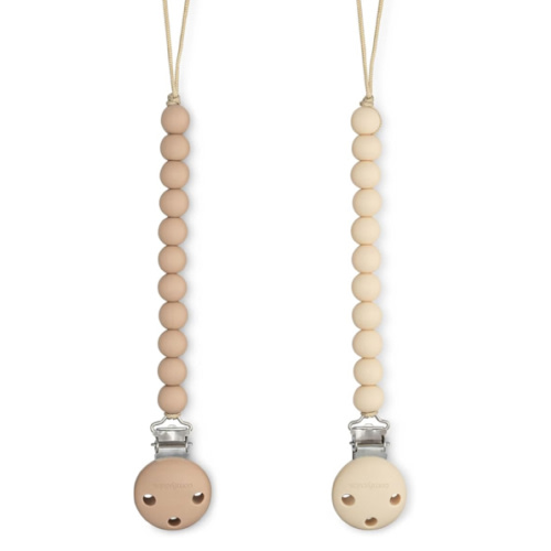 Comfy Cubs Pacifier Clips 2 Pack - 100% Food Grade Silicone Baby Pacifier Clips, BPA & PVC Free - CPSIA Certified, Lightweight and Flexible Baby Gifts - Beige & Light Beige