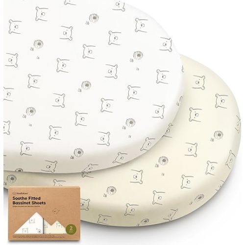 2-Pack Organic Baby Bassinet Sheets Boys, Girls - 100% Cotton Bassinet Mattress Sheets Compatible with Halo Bassinest Swivel Sleeper, Graco, Baby Delight, Universal Bassinet Fitted Sheets(Bumble Bear)
