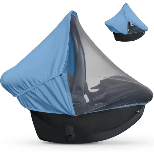 Summer Baby Car Seat Cover | 2-in-1 Breathable Carseat Sun Shade & Mosquito Net | UV Protection Lightweight Canopy Covers for Infant Boys | Bug Net Mesh for Spring & Summer Warm Weather (Blue)