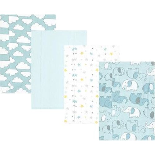 Hudson Baby Unisex Baby Cotton Flannel Burp Cloths, Boy New Elephant 4-Pack, One Size