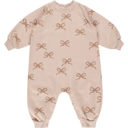 Bow Print Cotton Blend French Terry Romper, 3-6M