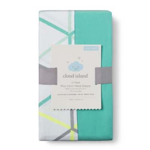 Play Yard Fitted Sheets Geo 2pk - Cloud Island™ Green
