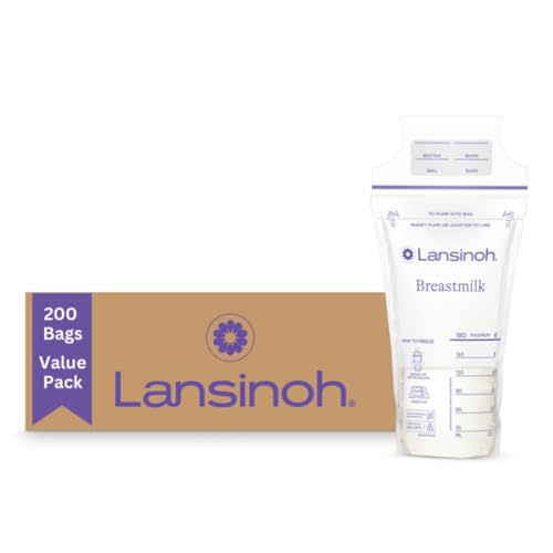 Lansinoh Breastmilk Storage Bags, 200 Count Value Pack, Easy to Use Breast Milk Storage Bags for Feeding, Baby Essentials, Presterilized, Hygienically Doubled-Sealed for Freezing & Refrigeration, 6 OZ