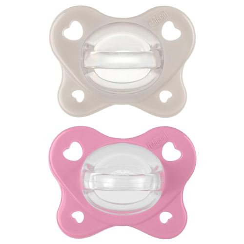 Chicco PhysioForma® Dual Soft One-Piece Orthodontic Silicone Pacifier for Babies 6-16 Months | BPA & Latex Free | Reusable Case | Grey/Dusty Rose, 2pk