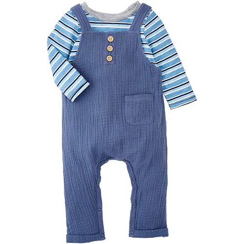 Mud Pie baby-boys Blue Overall Stripe Shirt Set