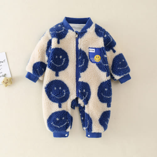 Baby Happy Face Thermal Fuzzy Jumpsuit