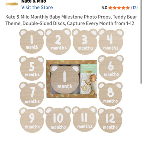 Kate & Milo Monthly Baby Milestone Photo Props, Teddy Bear Theme, Double-Sided Discs, Capture Every Month from 1-12