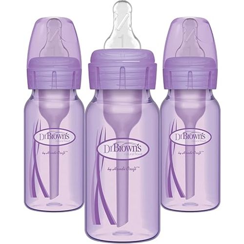Dr. Brown’s Natural Flow® Anti-Colic Options+™ Narrow Baby Bottles 4 oz/120 mL, with Level 1 Slow Flow Nipple, 3 Pack, 0m+ Lavender