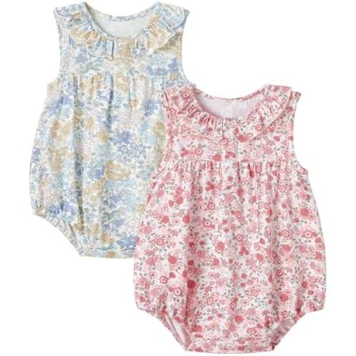 pureborn Baby Romper Bodysuits 2-Pack Unisex Soft Cotton One-Piece Outfit for Infant Boys Girls 0-24 Months
