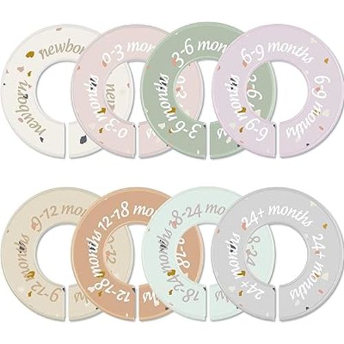 8 Pcs Baby Closet Dividers Unisex Baby Clothes Organizers Clear Labels for Nursery Closet Organizer & Decor Nursery Fits Most Rods(Donut,Light Color)