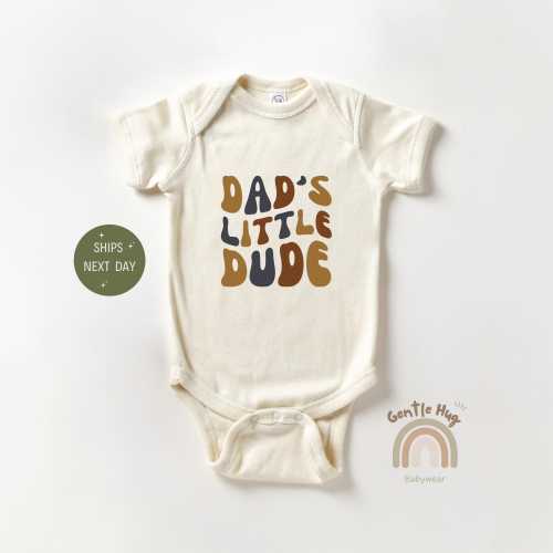 Dad&#39;s Little Dude Baby Onesie®, Retro Baby Bodysuit, Natural Onesie®, Father&#39;s Day, Best Gift For Dad, Newborn Gift, Best Gift
