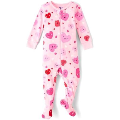 The Children's Place Baby Girl's and Toddler Long Sleeve 100% Cotton Zip-Front One Piece Footed Pajama
