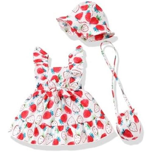 Renotemy Newborn Infant Baby Girl Dresses Summer Outfits Boho Casual Sundress Gifts Toddler Clothes for Girl with Hat and Bag