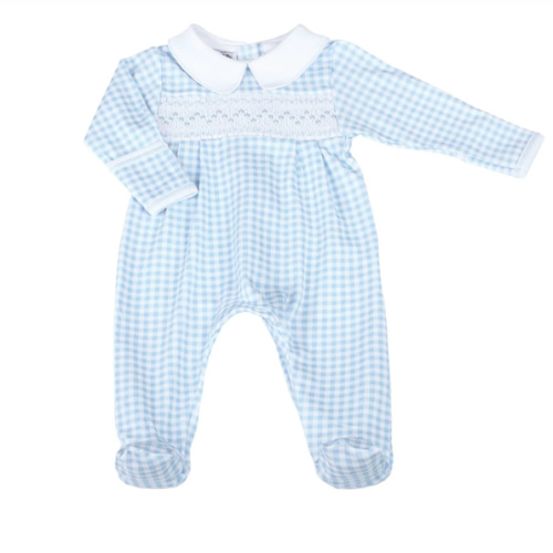 Mini Checks Smocked Footie - Blue