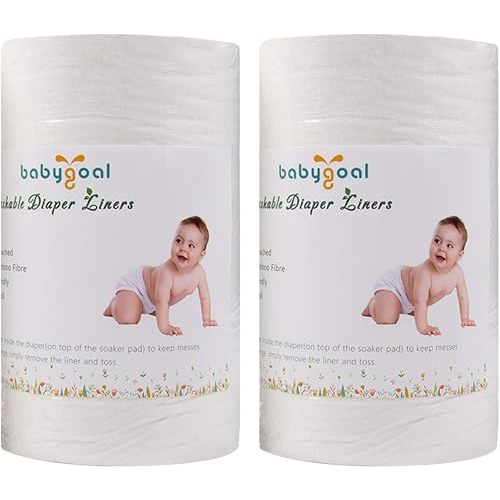 Babygoal Baby Cloth Diaper Liners 2 Pack, Rayon from Bamboo Liners for Cloth Diaper Nappy (200 Sheets) 2BBT01