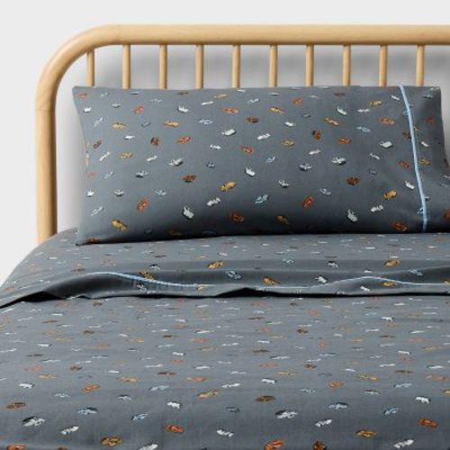 Twin Hot Wheels Retro Car Kids' Cotton Sheet Set Gray - Hot Wheels by Pillowfort™
