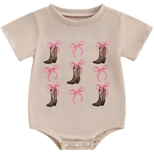 FIOMVA Western Baby Girl Clothes Newborn Cowgirl Boots Bow Bodysuit Infant Cute Romper Toddler Summer Top T Shirt Clothes