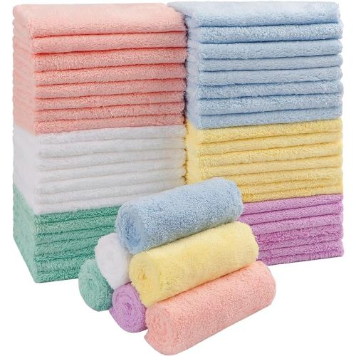 HOMEXCEL Baby Washcloths 50 Pack, Microfiber Coral Fleece Baby Bath Face Towel 7 x 9 Inch Extra Absorbent and Soft Burp Cloth and Wash Cloths for Newborn,Infants and Toddlers, Gentle On Sensitive Skin