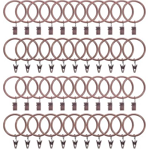 uxcell 44 Pack Curtain Rings with Clips, 1.8" Interior Diameter Curtain Clip Rings Hooks for Hanging Drapery Vintage Decorative Rustproof Drapery Ring with Hooks, Rose Gold