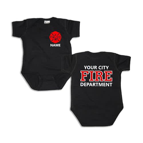 GAMMIE Firefighter Navy Bodysuit with Maltese Cross and Personalized Baby Name, Custom Fire Department Onesie For Baby, Cute Firefighter Baby Gifts, Firefighter Baby, Future Firefighter