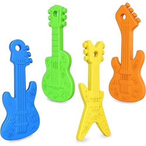 4 Pack Baby Teething Toys, Cartoon Guitar Teether Toys for Baby Infants, Silicone Chew Toy for Babies 0-24 Months