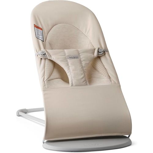 BabyBjörn Bouncer Balance Soft, Light Beige, Woven/Jersey, Tri-Fabric | 2-in-1 Adjustable Baby Bouncer Seat and Toddler Chair, Newborn to Toddler (8-29 lbs), 4 Positions, Lightweight & Portable