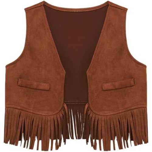Baby Girls Faux Suede Tassel Vest Western Cowgirls Fringe Waistcoat Hippie Cardigan Jacket