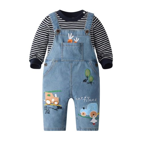 Cute Baby Boy Clothes Suit Toddler Boys' Striped long Sleeve T-Shirt+Denim Overalls Jumpsuit Pants Outfits Sets