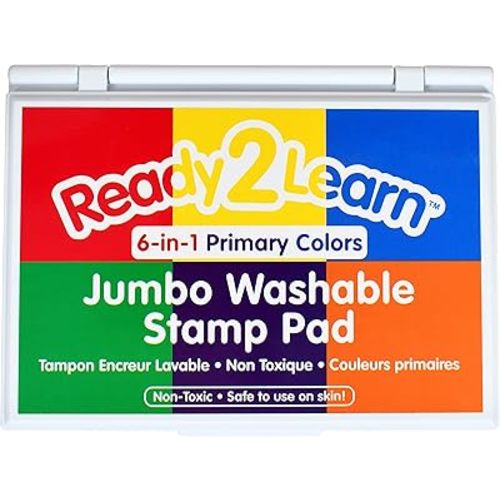 READY 2 LEARN Jumbo Washable Stamp Pad | 6-in-1 | Non-Toxic | Fade Resistant | Perfect for Scrapbooks, Posters and Cards