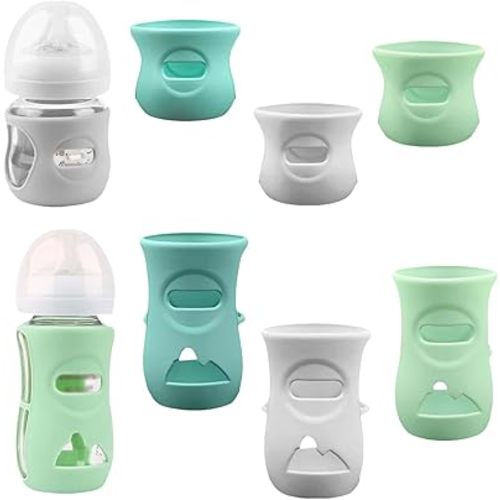 Silicone Sleeves for Avent Glass Natural Baby Bottle,6 Pack Bottles Shatter Proof Bottle Covers,Anti Flow Holder Compatible Baby Bottle 4 oz & 8 oz,BPA Free(Grey+Blue+Green)