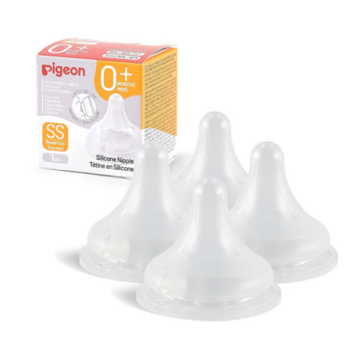 Pigeon Silicone Nipple (SS) with Latch-On Line, Natural Feel, 0+ Months, 4 Counts