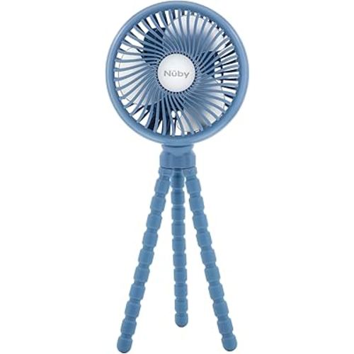Nuby Stroller Fan – Flexible Tripod Design with 3 Speeds & 360° Rotation – USB-C Rechargeable Cooling Fan with 3 LED Light Settings – Perfect for Strollers, Car Seats & Play Yards, Blue