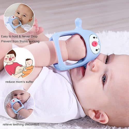 Smily Mia Breastfed Baby Pacifiers, Baby TeethingToys for 0-6Months, Baby Teethers for 3-6Months, Hand Teether For Infants, Baby Essentials&Baby Registry for New Born, Baby Must Need Items, light blue
