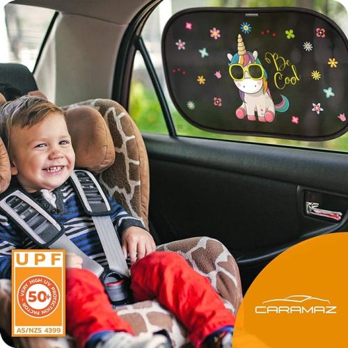 Car Window Shade for Baby with Certified UV-Protection 2 Pack - 20"x12" - Unicorn