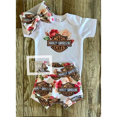 Harley Rose Baby or Toddler Complete Outfit / Harley Davidson Baby Outfit