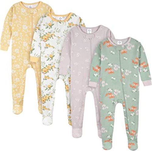 Gerber Baby Girls' 4-Pack Footed Pajamas