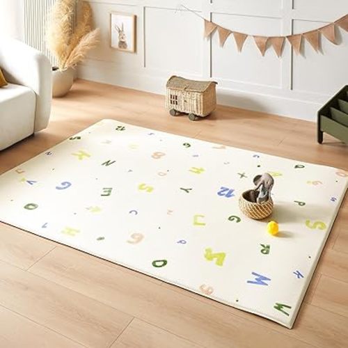 Tiny Land Baby Crawling Mat Reversible Baby Play Mat 78" X 55" Waterproof Non-Slip Larger Playmat Odorless Foam Floor Mat for Infants,Toddlers (Alphabet)