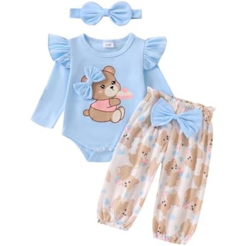 Baby Girl Clothes Newborn Girl Long Sleeves Romper Pants Headband Set Infant Outfits 3Pcs Spring Clothing