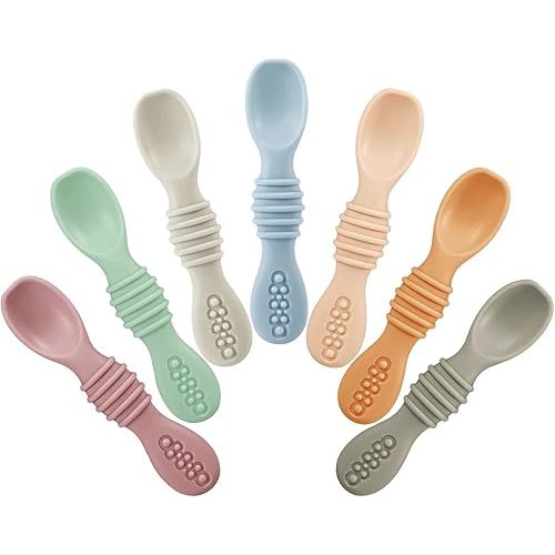 PandaEar 7 Pack Baby Led Weaning Spoons| Silicone Baby Spoons Self Feeding Utensils, Toddler Infant Feeding Spoon First Stage