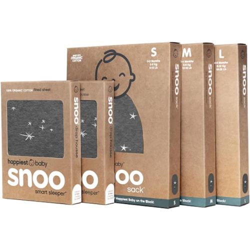 Happiest Baby The Big Bundle 100% Organic Cotton - Includes 3 SNOO Sacks and 2 SNOO Bassinet Fitted Sheets (Charcoal Stars) - Big Bundle (3 SNOO Sacks, 2 Sheets)