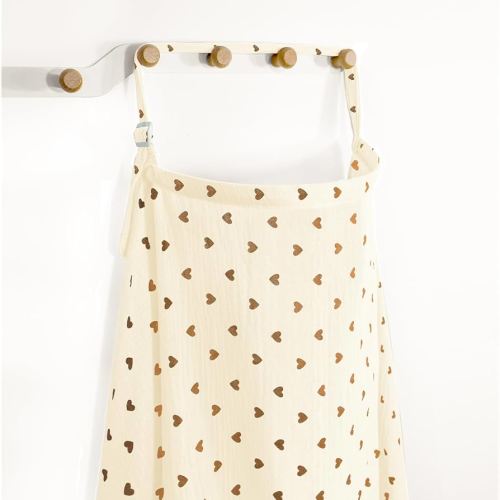 Muslin Nursing Covers for Breastfeeding, Arch Neckline Breast Feeding Covers for Women, Moms Privacy Breathable Summer Nursing Apron, 43.3" x 25.6" Soft Feeding Cover (Beige Sweet Khaki Heart)