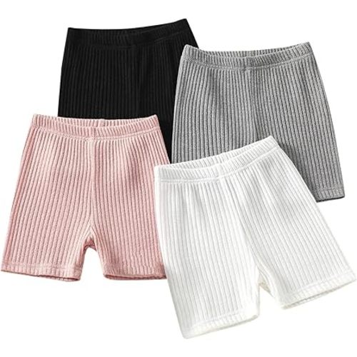 4 Pack Toddler Girls Dance Shorts Girls Bike Short Breathable Summer Soild Ribbed Shorts Baby Cartwheel Short