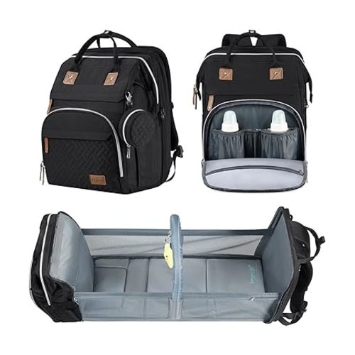 Baby Diaper Bag Backpack with Changing Station, Large Capacity Baby Diaper Bags for Boys Girls, Waterproof Changing Pad, USB Charging Port, Pacifier Case, Sunshade and Toy Bar