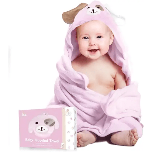 Premium Baby Towels with Hood - Ultra Soft, Absorbent Viscose Made of Bamboo, Extra Large 35 x 35 Inches, for Boys and Girls, Newborn Shower Gift, Pink