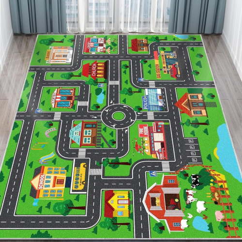 Kids Carpet Car Play Rug, (59X39.4INCH)City Life Traffic Road Kids Rug Playmat,Non Slip Children Educational Game Car Mat Area Rug for Playroom Baby Toddler Boys Bedroom Classroom