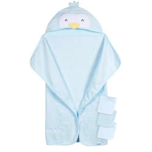 Embroidered 4-Piece Baby Neutral Blue Penguin Towel & Washcloths Set – Gerber Childrenswear