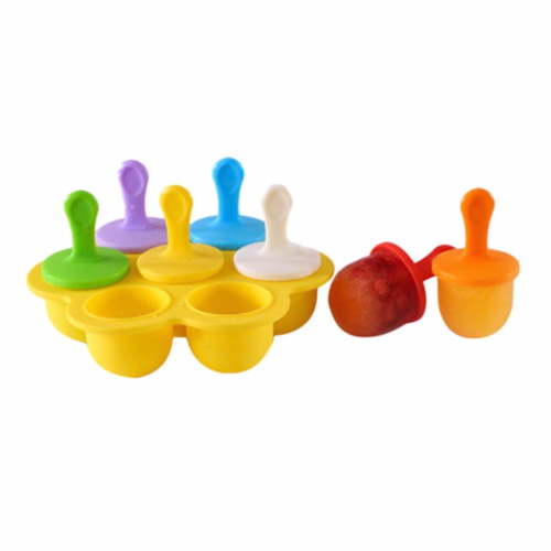 Wovilon 7-Cavity Silicone Popsicle Mold for Kids (Yellow), 6.3" Mini DIY Ice Cube Trays Cream Pop Mold with Plastic Sticks, Popsicle Makers for Egg Bites, Lollipop, Baby Food Storage Container