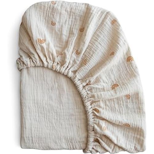 mushie Mini Extra Soft Muslin Fitted Crib Sheet | 24"x 38" (Rainbows)