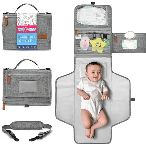 Portable Changing Pad with Shoulder Strap - Detachable Travel Changing Pad - Baby Shower Gifts - Fully Padded & Lightweight - Baby Boy Gifts - Diaper Changing Pad - Changing Mat 27"x22"
