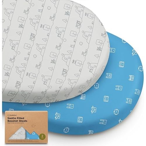 2-Pack Organic Bassinet Sheets for Girls, Boys - 100% Cotton Bassinet Mattress Sheets Compatible with Halo Bassinest Swivel Sleeper, Graco, Baby Delight,Chicco,Unisex Fitted Bassinet Sheets (KeaPixel)